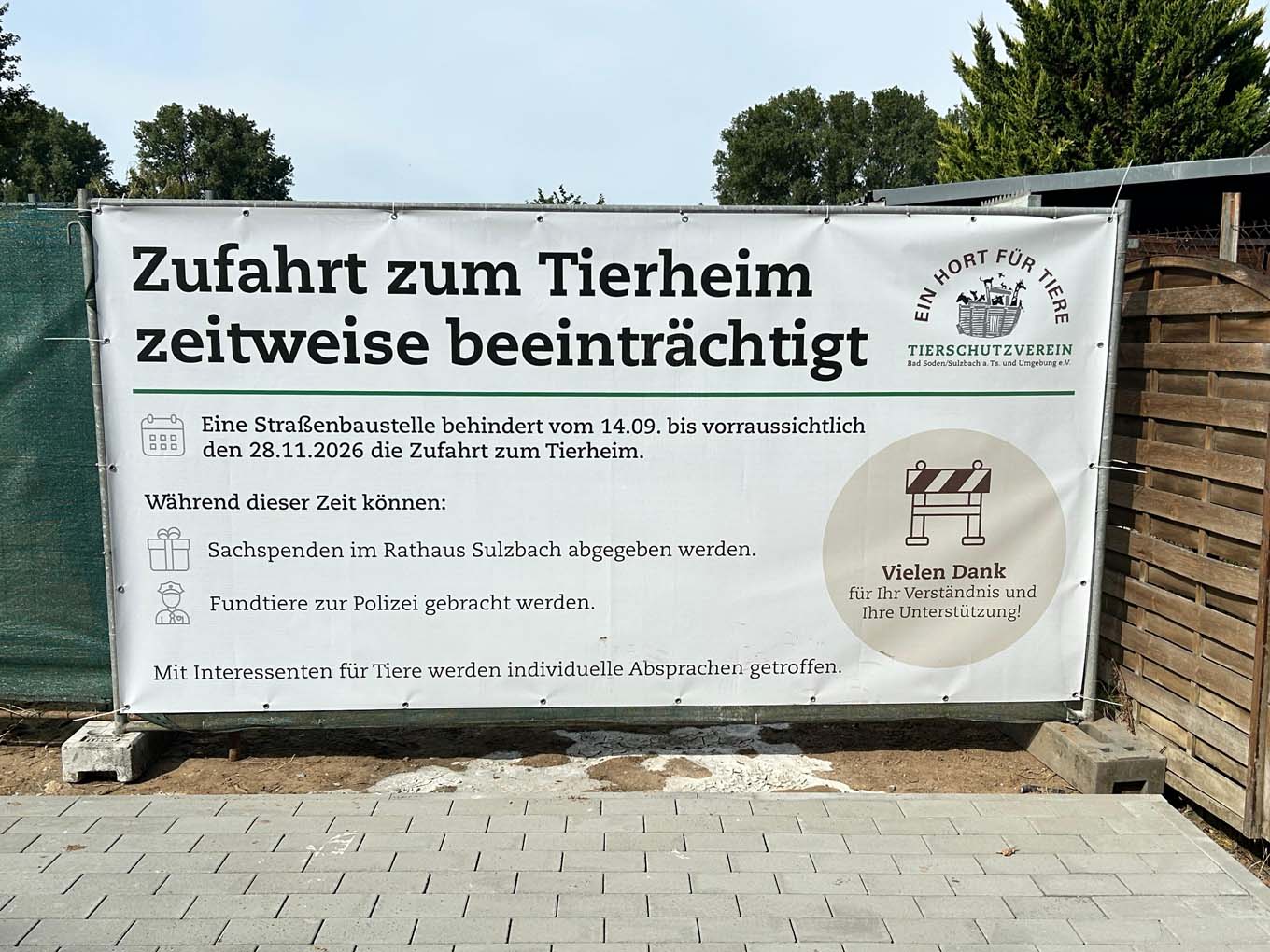 Mehr über den Artikel erfahren Bad Soden/Sulzbach: Straßenbaustelle behindert die Zufahrt zum Tierheim
